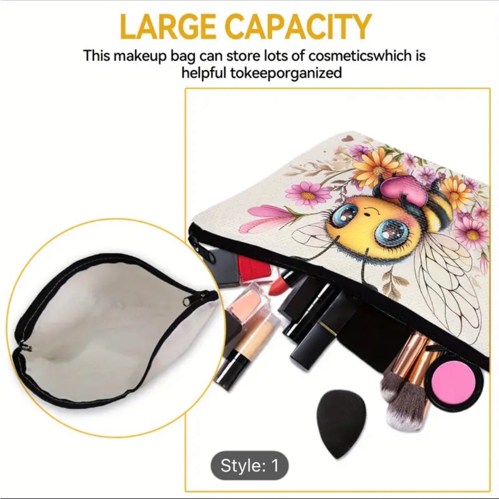 Floral Bee Makeup Bag